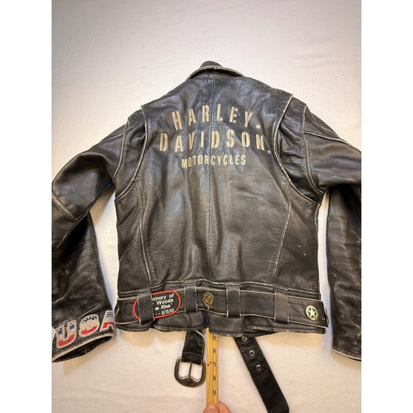 Harley Davidson Leather Jacket Mens M Black Biker Distressed Vintage CA03402 USA - Picture 7 of 11